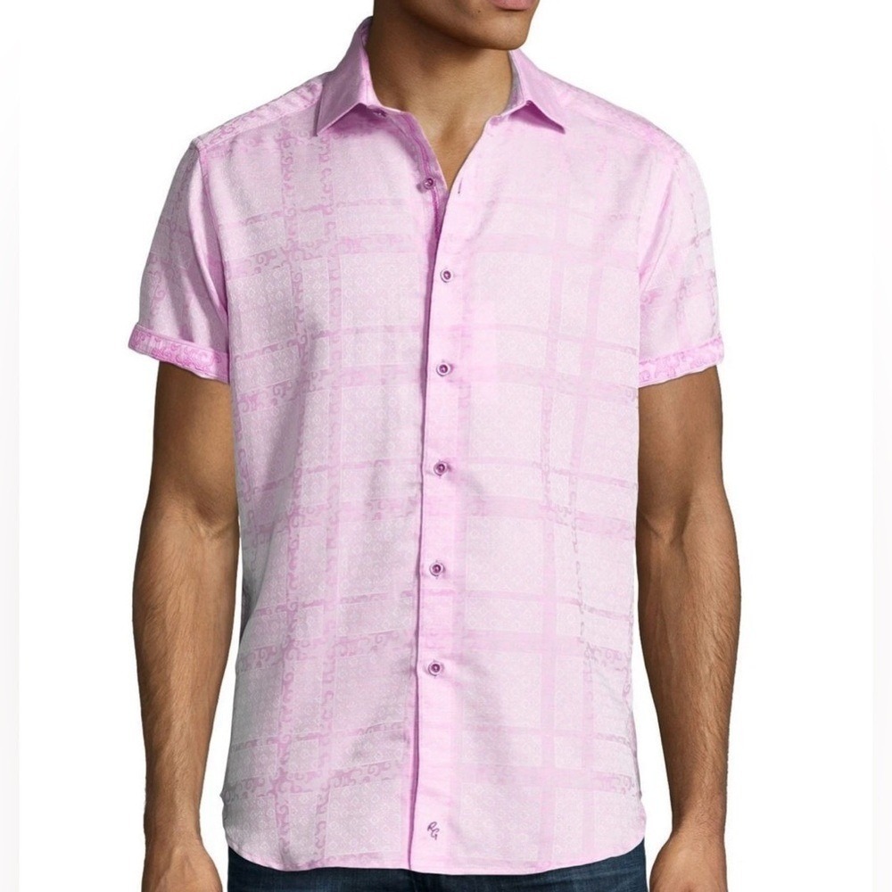 ROBERT GRAHAM $198 Pink Jacquard Shirt Button Down Casual‎ Men Short Sleeve
